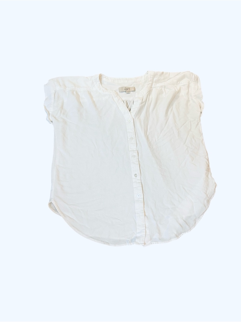 LOFT White Button-Front Cap Sleeve Blouse